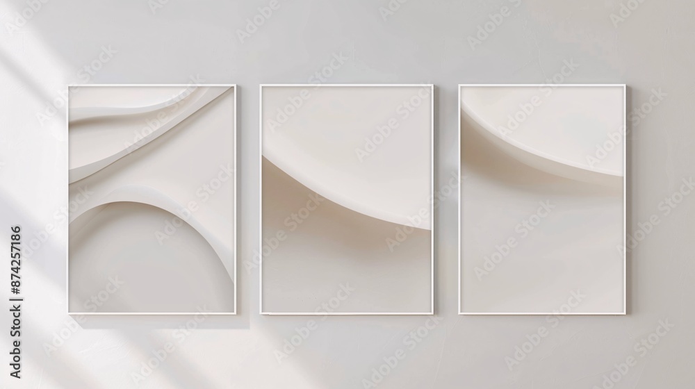 Poster a trio of minimalistic abstract posters with a continuous image, seamlessly connected on a pristine 