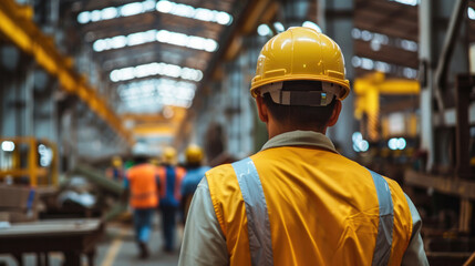 Backview Portrait of Diverse Industrial Workers Operating in a Factory