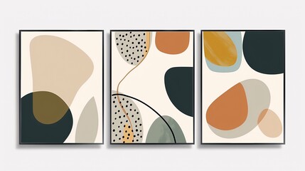 A set of three interconnected abstract posters with a continuous minimalistic image, displayed on a clean white background for a sleek and refined decor