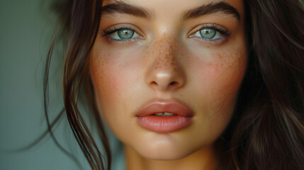 Fototapeta premium Brunette Estonian Woman with Perfect Make-Up, Fake Eyelashes, Pure Skin