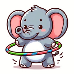 Cute elephant Playing Hula Hoop Cartoon Vector Icon Illustration