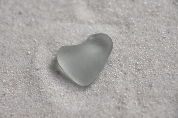 Heart Shaped Surf Tumbled Sea Glass on Sand