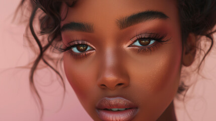 Woman with Perfect Make-Up, Eyelashes, Pure Skin. Black mixed ethnicity 