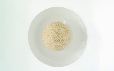 A Plate of White basmati long grain Rice isolated in White Background PNG