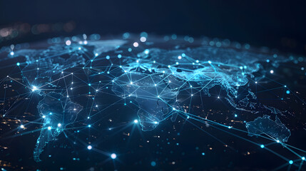 Global communication interconnection, with bouncing light rays connecting different regions on the Earth's sphere, communication concept,