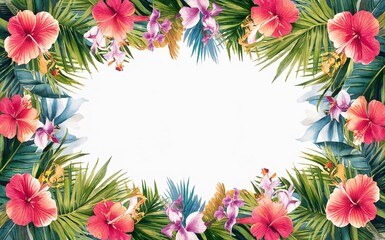 Obraz premium The picture is surrounded by tropical color full watercolor plants