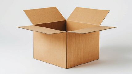 Open cardboard box on a white background. Perfect for storage, moving, shipping, or packaging concepts.