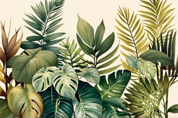 Fototapeta premium The picture is surrounded by tropical color full watercolor plants