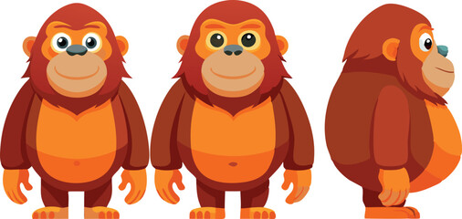 Fototapeta premium Three cartoonish drawings of a monkey, each with a different pose and expression