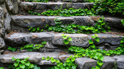 Stone Staircase with Vibrant Green Plants