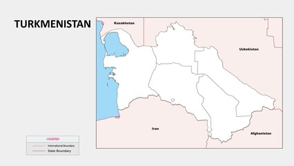 Fototapeta premium Turkmenistan Map. Political map of Turkmenistan with State border in outline. Political map of Turkmenistan with outline and neighbouring countries.