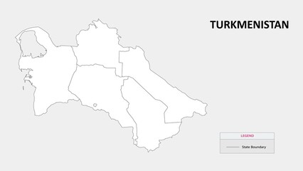 Turkmenistan Map. State map of Turkmenistan. Administrative map of Turkmenistan with States names in outline.