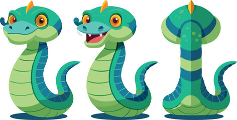Fototapeta premium Three different angles of a green snake
