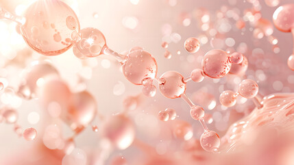 A macro shot of niacinamide molecules merging with skin cells, showing a smooth, hydrated complexion	
