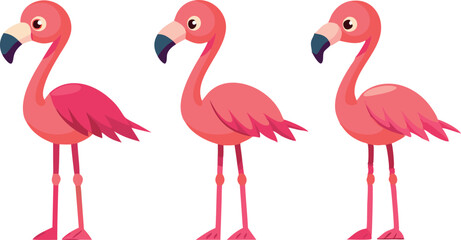 Naklejka premium Three pink flamingos standing in a row