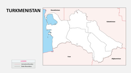 Obraz premium Turkmenistan Map. Political map of Turkmenistan with State border in outline. Political map of Turkmenistan with outline and neighbouring countries.