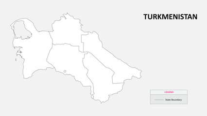 Turkmenistan Map. State map of Turkmenistan. Administrative map of Turkmenistan with States names in outline.