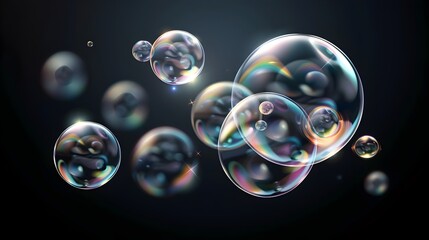 Naklejka premium Captivating Iridescent Soap Bubbles Floating in Ethereal Dreamscape