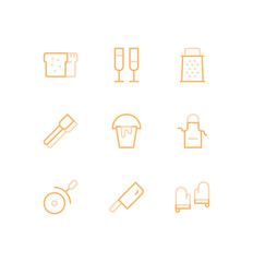 Set of cooking and kitchen icons, frying time, kitchen utensils and linear variety vectors.	
