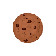Double chocolate cookie with cocoa chips isolated on white background. Vector cartoon flat illustration of sweet food.