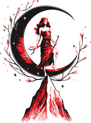 Hand drawn crescent moon drawing illustration