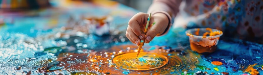 Obraz premium Young children making sun catchers as a summer craft project, creativity concept, close up, back to school theme, whimsical, fusion, art room backdrop