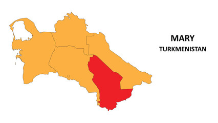 Mary Map is highlighted on the Turkmenistan map with detailed State and region outlines.