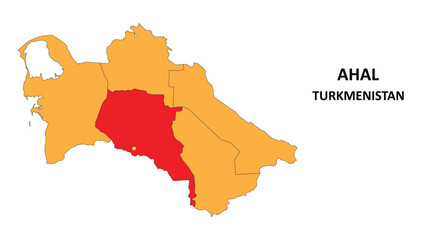 Ahal Map is highlighted on the Turkmenistan map with detailed State and region outlines.