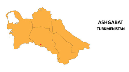 Obraz premium Ashgabat Map is highlighted on the Turkmenistan map with detailed State and region outlines.
