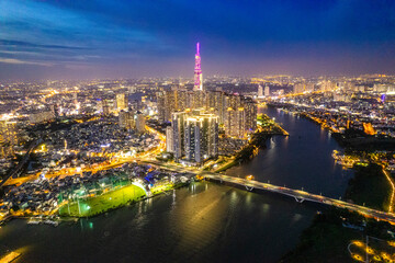 Fototapeta premium Aerial view of Ho Chi Minh city or Saigon, in Vietnam