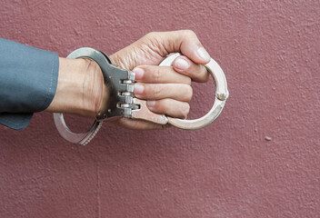 Police demonstrate the use of handcuffs