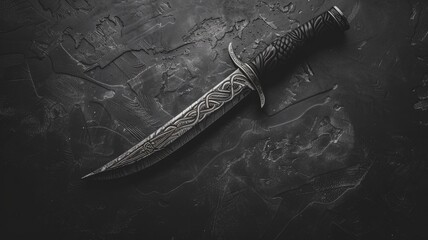 Ornate dagger on textured dark background, highlighting intricate design