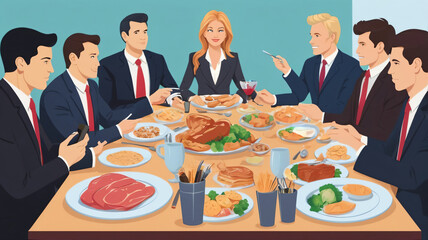 illustration of a business meeting and discussing profits