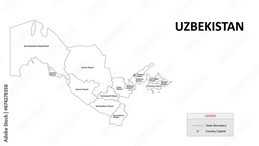 Sticker uzbekistan map. state and state map of uzbekistan. administrative map of uzbekistan with states and 