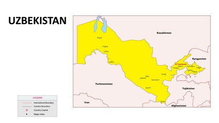 Uzbekistan Map. Major cities in Uzbekistan. Political map of Uzbekistan with border and neighbouring countries.