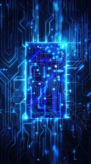 Obraz premium Futuristic blue circuit board with glowing lines and digital patterns, representing advanced technology and innovation.