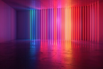 Fototapeta premium Vibrant LED light installation in an empty room, showcasing a mesmerizing spectrum of colors and creating a modern, futuristic ambiance.