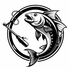 a detailed fishing rod and reel with a leaping