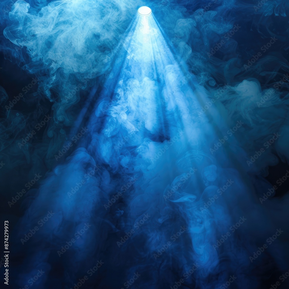 Aufkleber a powerful blue spotlight beaming through a dense haze of smoke, creating a striking and atmospheric