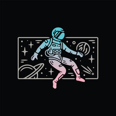 line art design for astronauts in outer space with a fun and unique style