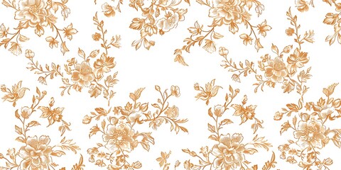 French toile floral line art pattern on a white, abstract floral background. Generative Ai content