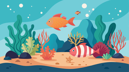 A colorful underwater scene with fish swimming in the water