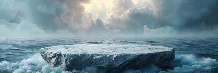 Stone podium on the background of the sea