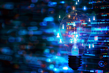 An image of a lightbulb filled with digital elements (like circuit patterns or binary code)