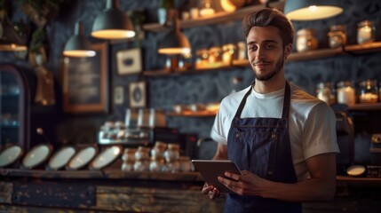 The barista with a tablet