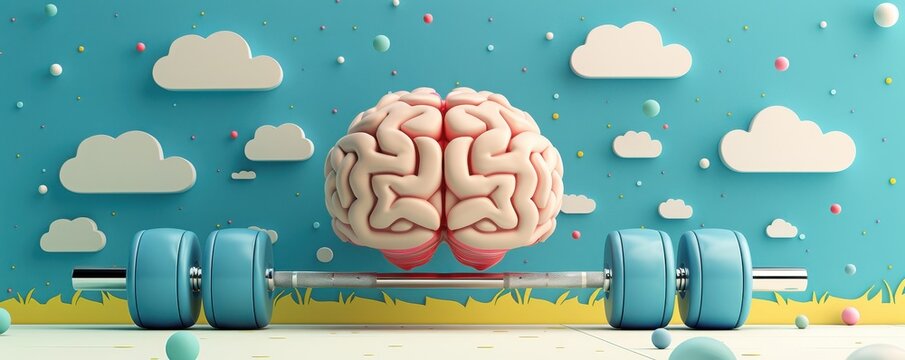 Brain Power, 3D Illustration of a Human Brain Lifting Weights