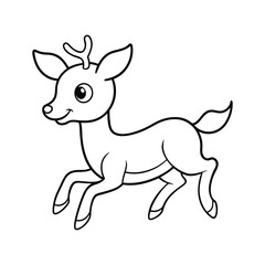 Cartoon funny little deer running  sitting line art
