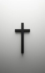 Naklejka premium Minimalistic Black Cross on White Wall with Neutral Background, Photo Realistic