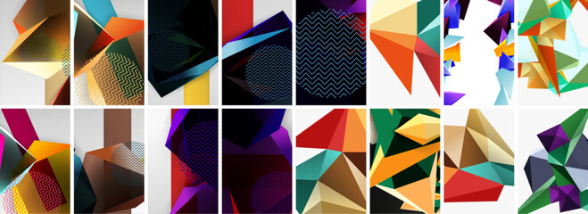 Set of low poly triangles poster geometric backgrounds. Vector Illustration For Wallpaper, Banner, Background, Card, Book Illustration, landing page
