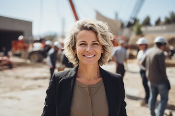 Fototapeta premium Smiling portrait of a mature businesswoman on construction site